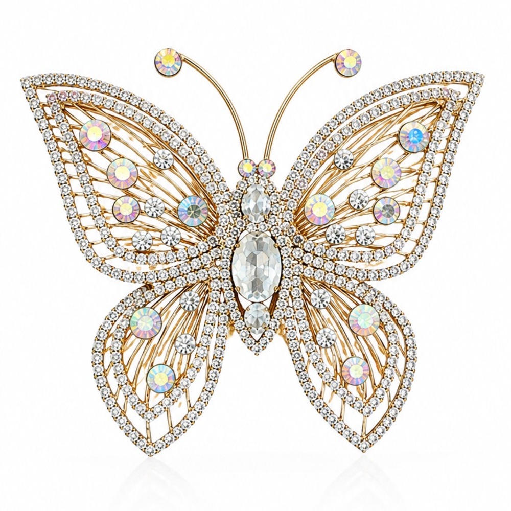 Gold Butterfly Crystal Brooch